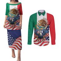 United States And Mexico Couples Matching Puletasi and Long Sleeve Button Shirt USA Eagle With Mexican Aztec - Wonder Print Shop