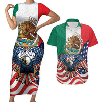 United States And Mexico Couples Matching Short Sleeve Bodycon Dress and Hawaiian Shirt USA Eagle With Mexican Aztec - Wonder Print Shop