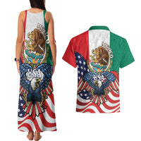 United States And Mexico Couples Matching Tank Maxi Dress and Hawaiian Shirt USA Eagle With Mexican Aztec - Wonder Print Shop