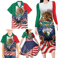 United States And Mexico Family Matching Long Sleeve Bodycon Dress and Hawaiian Shirt USA Eagle With Mexican Aztec - Wonder Print Shop