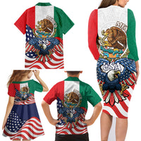 United States And Mexico Family Matching Long Sleeve Bodycon Dress and Hawaiian Shirt USA Eagle With Mexican Aztec - Wonder Print Shop