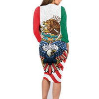 United States And Mexico Family Matching Long Sleeve Bodycon Dress and Hawaiian Shirt USA Eagle With Mexican Aztec - Wonder Print Shop