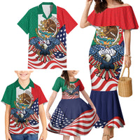 United States And Mexico Family Matching Mermaid Dress and Hawaiian Shirt USA Eagle With Mexican Aztec - Wonder Print Shop