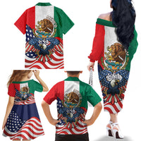 United States And Mexico Family Matching Off The Shoulder Long Sleeve Dress and Hawaiian Shirt USA Eagle With Mexican Aztec - Wonder Print Shop
