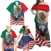 United States And Mexico Family Matching Off Shoulder Maxi Dress and Hawaiian Shirt USA Eagle With Mexican Aztec - Wonder Print Shop