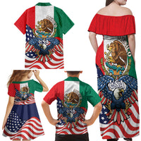 United States And Mexico Family Matching Off Shoulder Maxi Dress and Hawaiian Shirt USA Eagle With Mexican Aztec - Wonder Print Shop