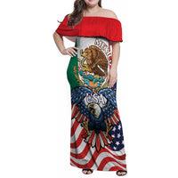 United States And Mexico Family Matching Off Shoulder Maxi Dress and Hawaiian Shirt USA Eagle With Mexican Aztec - Wonder Print Shop