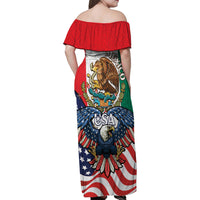 United States And Mexico Family Matching Off Shoulder Maxi Dress and Hawaiian Shirt USA Eagle With Mexican Aztec - Wonder Print Shop