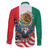 United States And Mexico Family Matching Off Shoulder Short Dress and Hawaiian Shirt USA Eagle With Mexican Aztec - Wonder Print Shop