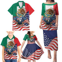 United States And Mexico Family Matching Puletasi and Hawaiian Shirt USA Eagle With Mexican Aztec - Wonder Print Shop