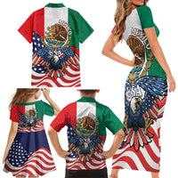 United States And Mexico Family Matching Short Sleeve Bodycon Dress and Hawaiian Shirt USA Eagle With Mexican Aztec - Wonder Print Shop