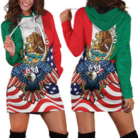 United States And Mexico Hoodie Dress USA Eagle With Mexican Aztec - Wonder Print Shop