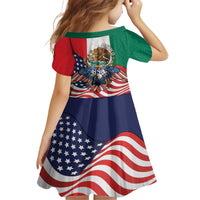 United States And Mexico Kid Short Sleeve Dress USA Eagle With Mexican Aztec - Wonder Print Shop