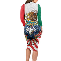 United States And Mexico Long Sleeve Bodycon Dress USA Eagle With Mexican Aztec - Wonder Print Shop