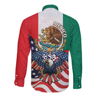 United States And Mexico Long Sleeve Button Shirt USA Eagle With Mexican Aztec - Wonder Print Shop