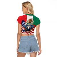 United States And Mexico Raglan Cropped T Shirt USA Eagle With Mexican Aztec - Wonder Print Shop
