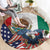 United States And Mexico Round Carpet USA Eagle With Mexican Aztec