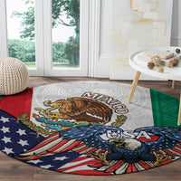 United States And Mexico Round Carpet USA Eagle With Mexican Aztec