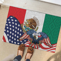 United States And Mexico Rubber Doormat USA Eagle With Mexican Aztec - Wonder Print Shop