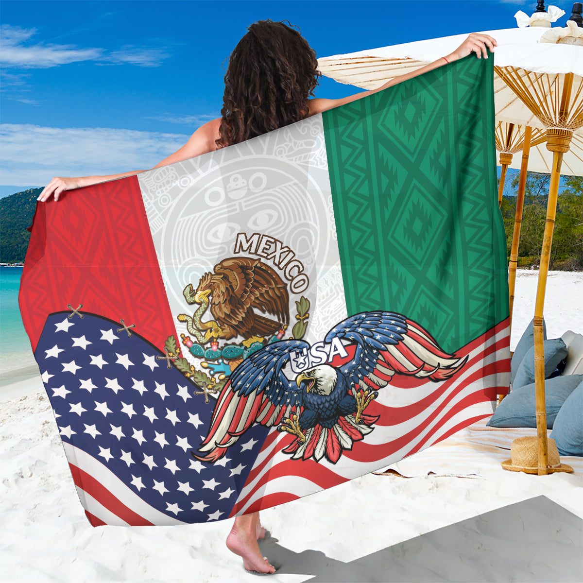 United States And Mexico Sarong USA Eagle With Mexican Aztec
