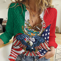United States And Mexico Women Casual Shirt USA Eagle With Mexican Aztec - Wonder Print Shop