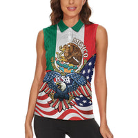 United States And Mexico Women Sleeveless Polo Shirt USA Eagle With Mexican Aztec - Wonder Print Shop