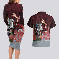 Russia Moscow Capital Couples Matching Long Sleeve Bodycon Dress and Hawaiian Shirt Moskva Red Square Map