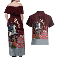 Russia Moscow Capital Couples Matching Off Shoulder Maxi Dress and Hawaiian Shirt Moskva Red Square Map