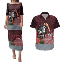 Russia Moscow Capital Couples Matching Puletasi and Hawaiian Shirt Moskva Red Square Map