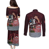 Russia Moscow Capital Couples Matching Puletasi and Long Sleeve Button Shirt Moskva Red Square Map