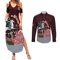 Russia Moscow Capital Couples Matching Summer Maxi Dress and Long Sleeve Button Shirt Moskva Red Square Map