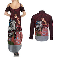 Russia Moscow Capital Couples Matching Summer Maxi Dress and Long Sleeve Button Shirt Moskva Red Square Map