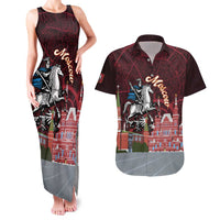 Russia Moscow Capital Couples Matching Tank Maxi Dress and Hawaiian Shirt Moskva Red Square Map