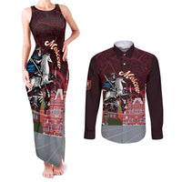 Russia Moscow Capital Couples Matching Tank Maxi Dress and Long Sleeve Button Shirt Moskva Red Square Map