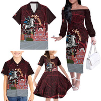 Russia Moscow Capital Family Matching Off The Shoulder Long Sleeve Dress and Hawaiian Shirt Moskva Red Square Map