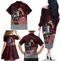 Russia Moscow Capital Family Matching Off The Shoulder Long Sleeve Dress and Hawaiian Shirt Moskva Red Square Map
