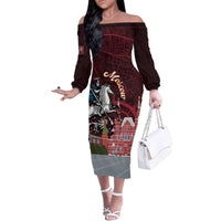 Russia Moscow Capital Family Matching Off The Shoulder Long Sleeve Dress and Hawaiian Shirt Moskva Red Square Map