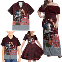 Russia Moscow Capital Family Matching Off Shoulder Maxi Dress and Hawaiian Shirt Moskva Red Square Map