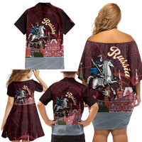 Russia Moscow Capital Family Matching Off Shoulder Short Dress and Hawaiian Shirt Moskva Red Square Map