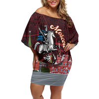 Russia Moscow Capital Family Matching Off Shoulder Short Dress and Hawaiian Shirt Moskva Red Square Map