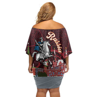 Russia Moscow Capital Family Matching Off Shoulder Short Dress and Hawaiian Shirt Moskva Red Square Map