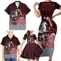 Russia Moscow Capital Family Matching Short Sleeve Bodycon Dress and Hawaiian Shirt Moskva Red Square Map
