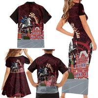 Russia Moscow Capital Family Matching Short Sleeve Bodycon Dress and Hawaiian Shirt Moskva Red Square Map