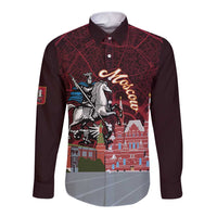 Russia Moscow Capital Long Sleeve Button Shirt Moskva Red Square Map