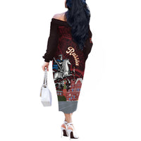 Russia Moscow Capital Off The Shoulder Long Sleeve Dress Moskva Red Square Map