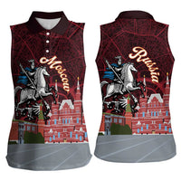 Russia Moscow Capital Women Sleeveless Polo Shirt Moskva Red Square Map