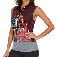Russia Moscow Capital Women Sleeveless Polo Shirt Moskva Red Square Map