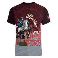 Russia Moscow Capital Women V-Neck T-Shirt Moskva Red Square Map