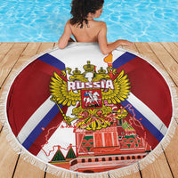 Russia Day Beach Blanket Coat Of Arms With Saint Basil's Cathedral