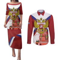 Russia Day Couples Matching Puletasi and Long Sleeve Button Shirt Coat Of Arms With Saint Basil's Cathedral